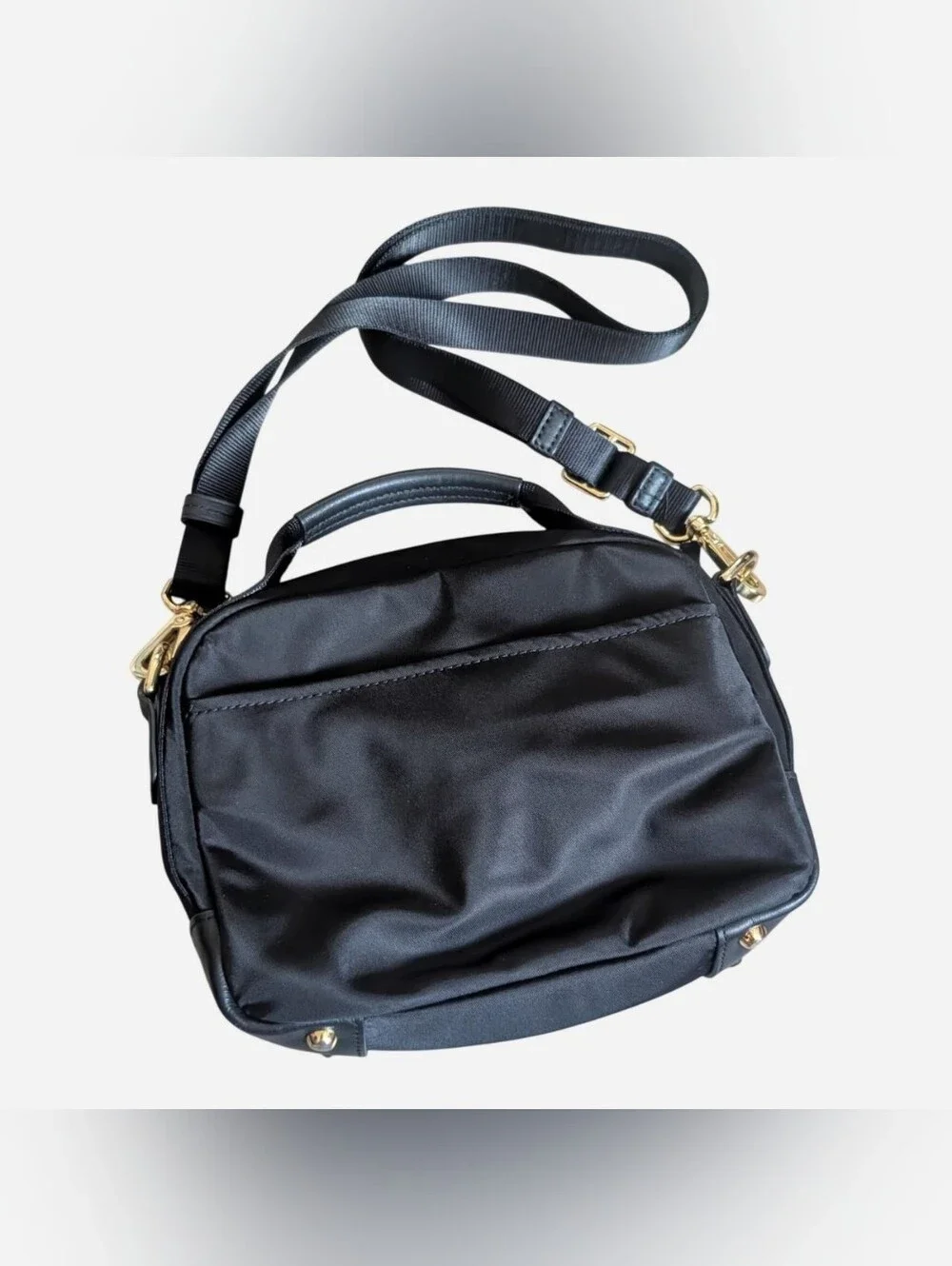 TUMI Voyageur Crossbody Bag Purse Black Nylon with leather trim